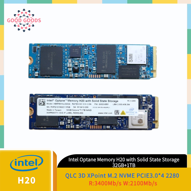 Intel Optane หน่วยความจํา H20 พร้อมโซลิดสเตท 3D XPoint QLC 32GB/1TB nvme PCIE3.0*4 2280(HBRPEKNL0203A)