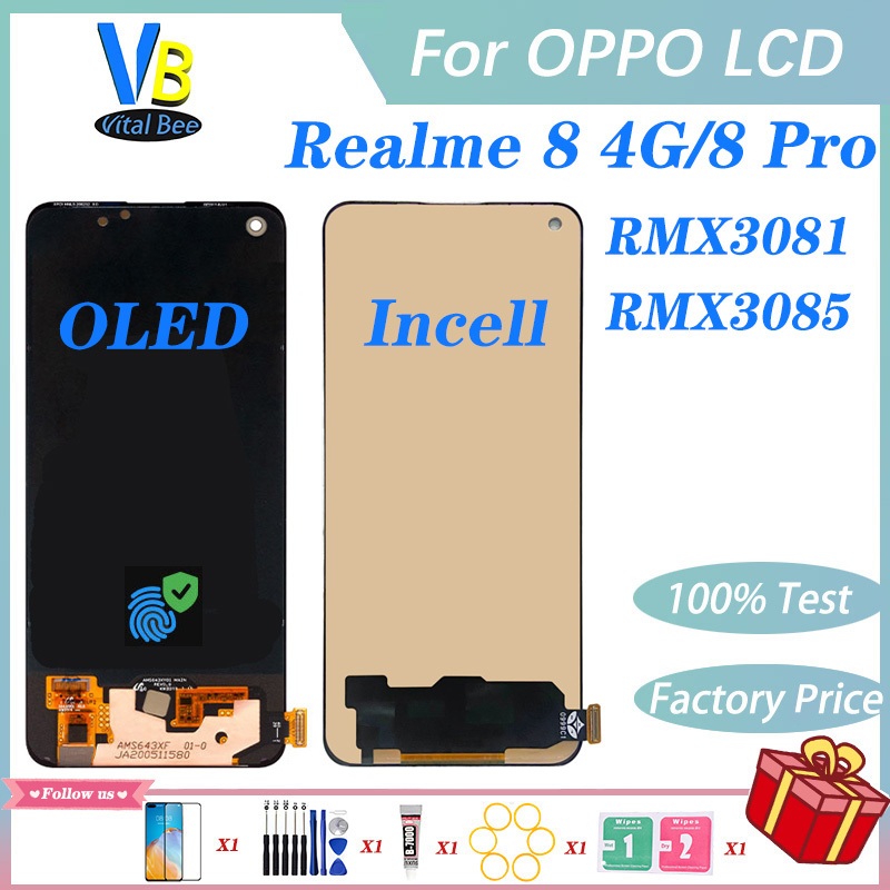 Oled อะไหล่หน้าจอสัมผัสดิจิทัล LCD RMX3085 RMX3081 แบบเปลี่ยน สําหรับ Realme 8 4G Realme 8 Pro