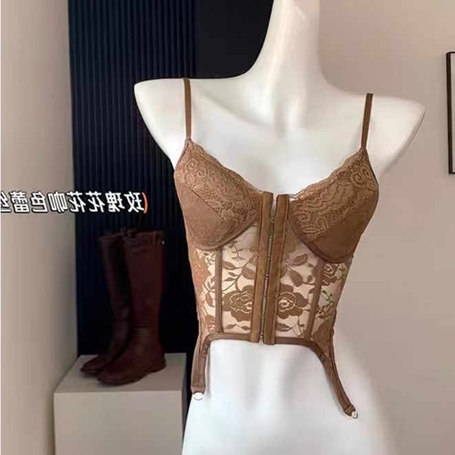 เสื้อสายเดี่ยว ผ้าลูกไม้โครเชต์ ปักลายก้างปลา สําหรับผู้หญิง - รูปที่ 3