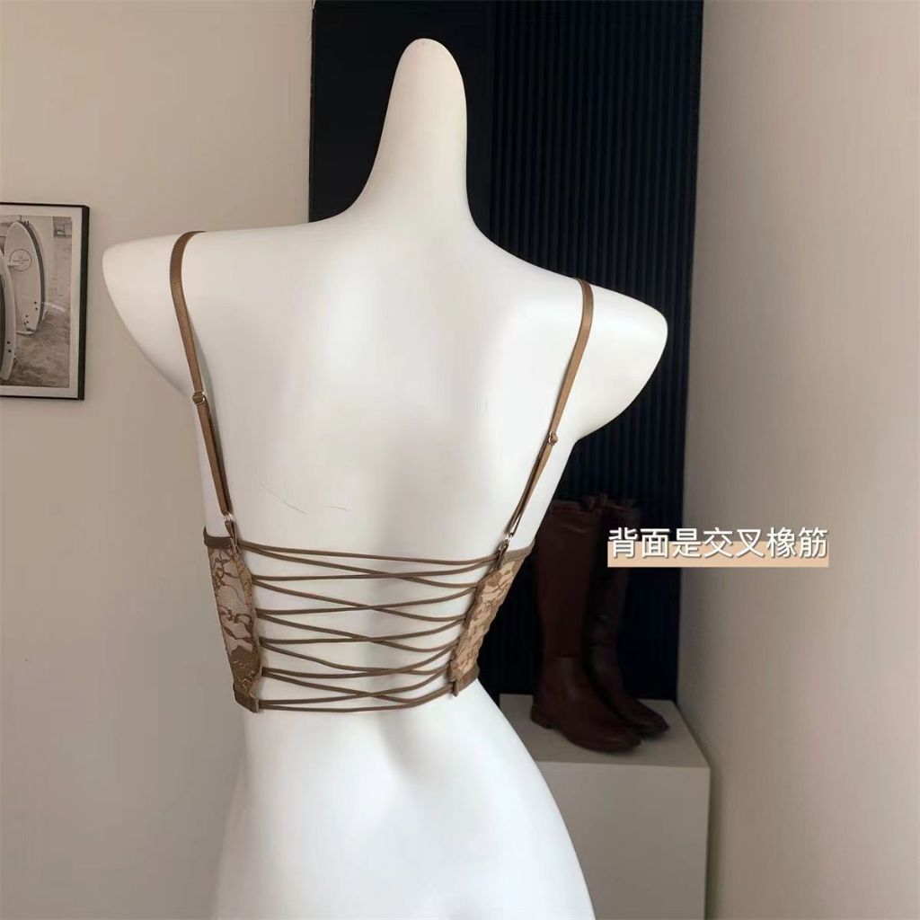 เสื้อสายเดี่ยว ผ้าลูกไม้โครเชต์ ปักลายก้างปลา สําหรับผู้หญิง - รูปที่ 4