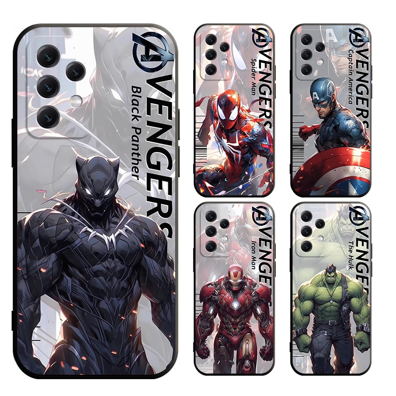 เคส samsung J6 Plus J7 Prime A05 A05S M14 M15 A55 A35 A25 A15 4G 5G โทรศัพท์มือถือแบบนิ่ม ลายมาร์เวล อเวนเจอร์ แบล็กแพนเตอร์ ไอรอนแมน สไปเดอร์แมน สีดํา สําหรับ