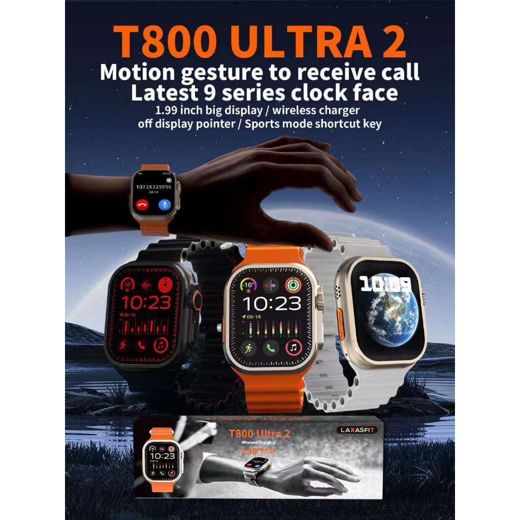 T800 Ultra2 นาฬิกาข้อมืออัจฉริยะ วัดอัตราการเต้นหัวใจ ความดันโลหิต ติดตามการออกกําลังกาย สําหรับผู้ชายและผู้หญิง 2024