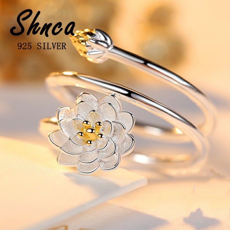 สินค้าใหม่ แหวนเงินแท้ 925 รูปดอกบัว เปิดได้ แฟชั่นสําหรับผู้หญิง JY056