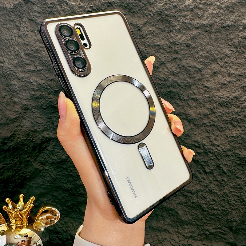 เคสโทรศัพท์มือถือแบบแก้ว ใส นิ่ม แม่เหล็ก กันรอยเลนส์กล้อง สําหรับ Huawei P30 P40 P50 Pro P30Pro P40Pro mate 60 50