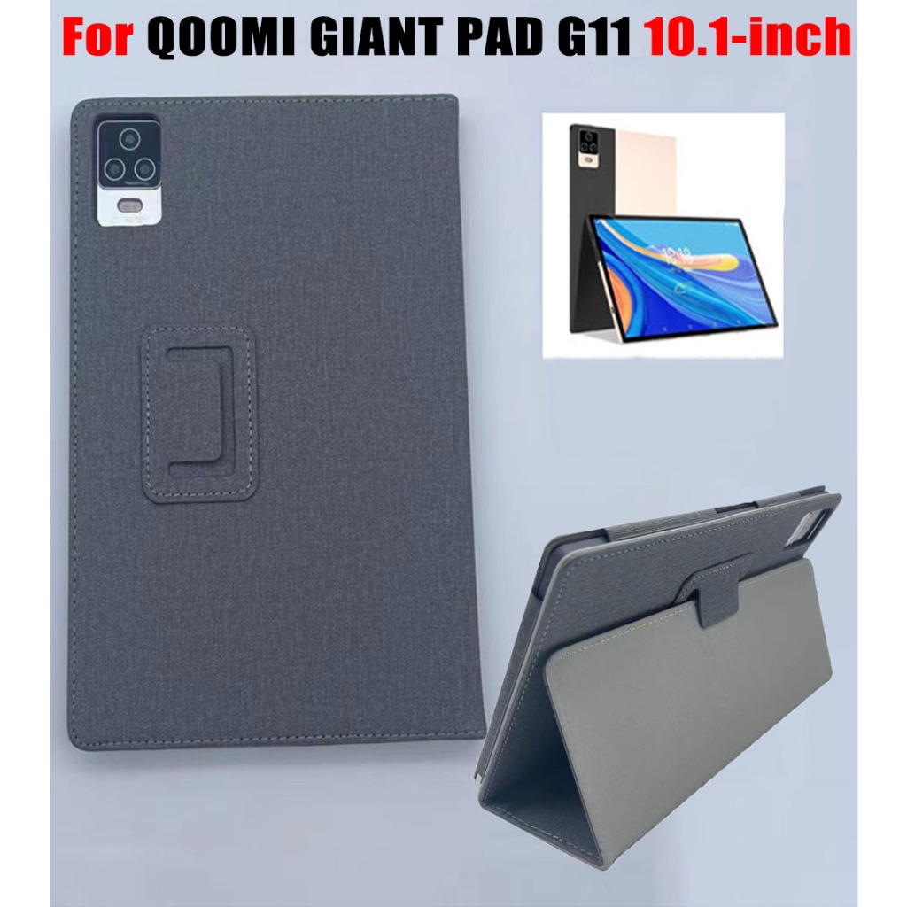 สําหรับ QOMOI GIANT PAD G11 10.1 นิ้ว Android แท็บเล็ตกรณี QOMOI GIANT PAD G11 10.1 "คุณภาพสูงสีเทาเข้มผ้ารูปแบบ PU หนังฝาครอบขาตั้ง