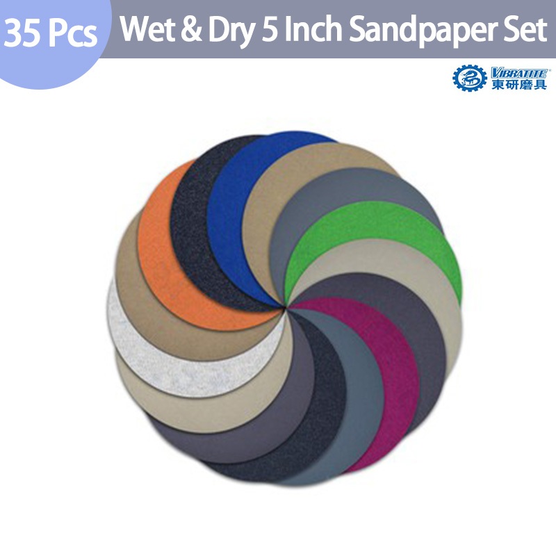 35PCS 5 นิ้ว Dry & Wet Sanding Disc รอบ Assortment กระดาษทรายกรวด 2000/3000/4000/5000/7000/10000 Hook Loop กระดาษขัด
