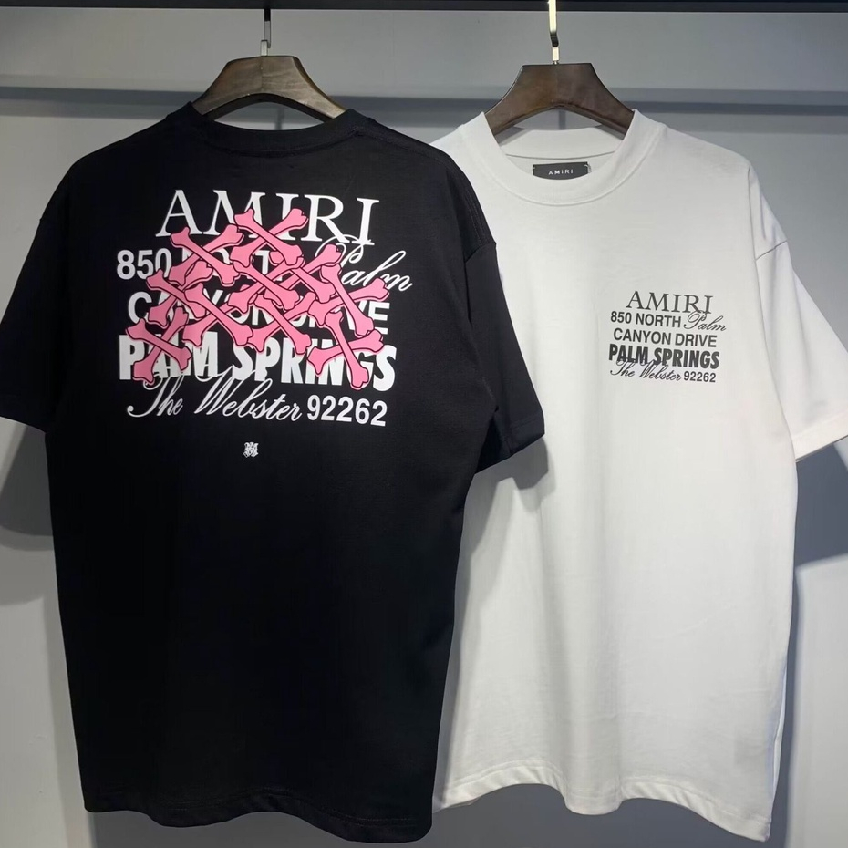 ((ผ้าฝ้ายแท้) เสื้อยืดคอกลม แขนสั้น พิมพ์ลายตัวอักษร AMIRI สไตล์สตรีท คลาสสิก เหมาะกับฤดูร้อน สําหรับผู้ชาย และผู้หญิง