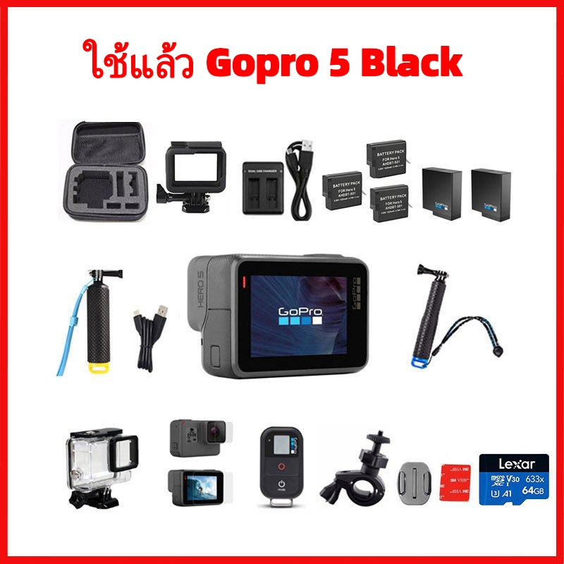 กล้องแอคชั่น หน้าจอคู่ 4K GoPro Hero 5 black สีดํา หน้าจอสัมผัส LCD พร้อม wifi มือ 2