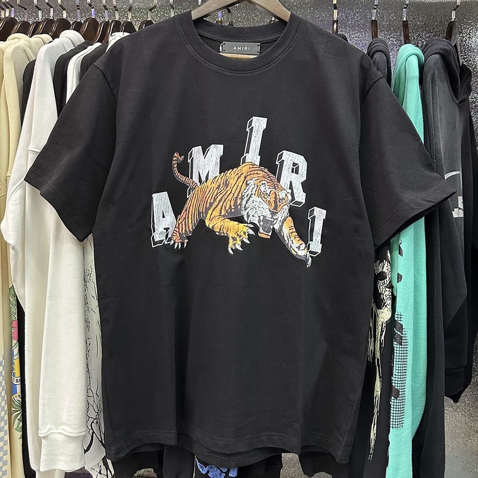 ((ผ้าฝ้ายแท้) Meichao AMIRI Tiger Bite เสื้อยืด ผ้าฝ้ายแท้ สําหรับผู้ชาย และผู้หญิง