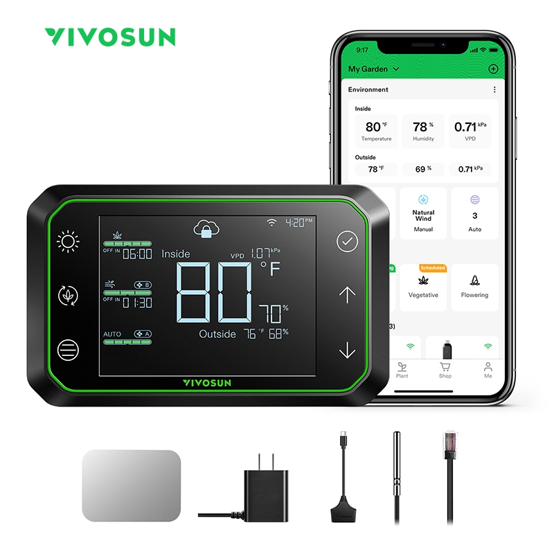 VIVOSUN GrowHub ตัวควบคุม E42 ตัวควบคุม WiFi อัจฉริยะ พร้อมอุณหภูมิ ความชื้น ตัวจับเวลา วงจร ตัวควบคุมกําหนดการ Grow Light Controller /Smart Monitor for grow