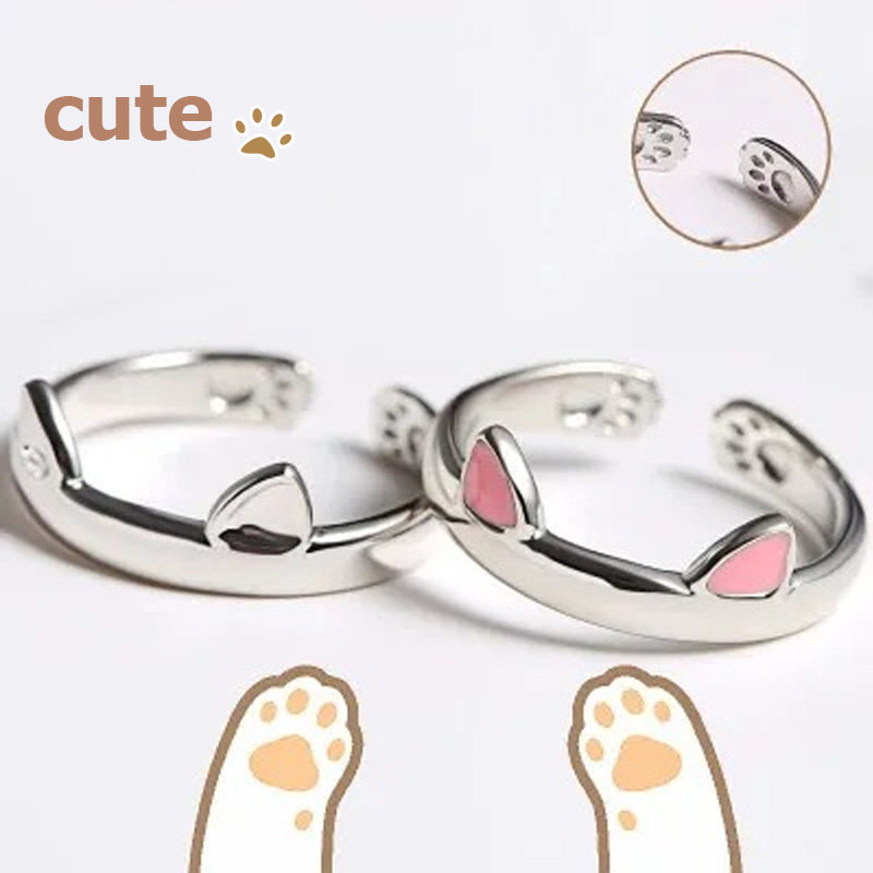 แหวนเงิน 925 รูปหูแมวน่ารัก ปรับได้ เครื่องประดับ สําหรับผู้หญิง