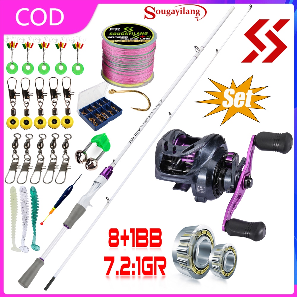 Sougayilang ชุดคันเบ็ดตกปลาคาร์บอน 1.8 ม. และรอกตกปลา 8+1BB อัตราทดเกียร์ 7.2:1 รับน้ําหนักได้เต็มที่ 10 กก. พร้อมสายเบ็ด อุปกรณ์เสริม
