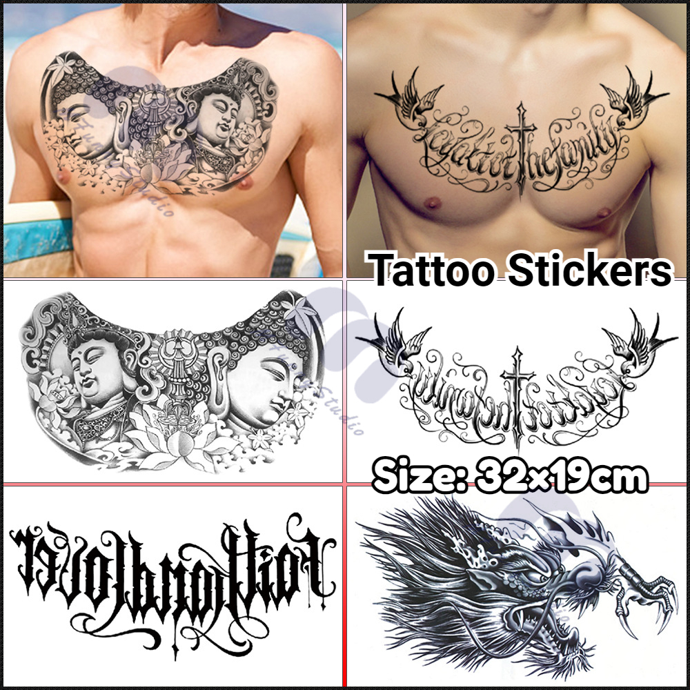 【MF Magic Tattoo】สติกเกอร์รอยสักชั่วคราว กันน้ํา ขนาดใหญ่ สําหรับติดหน้าอก ไหล่ หลัง