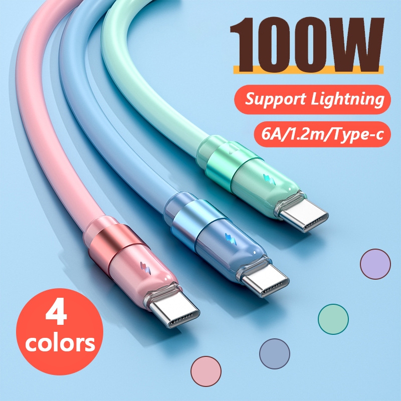 100w / 6A / 1.2 ม. สายชาร์จเร็ว Type-C สายเคเบิลถ่ายโอนข้อมูล ซิลิโคนนิ่ม สายชาร์จสากล