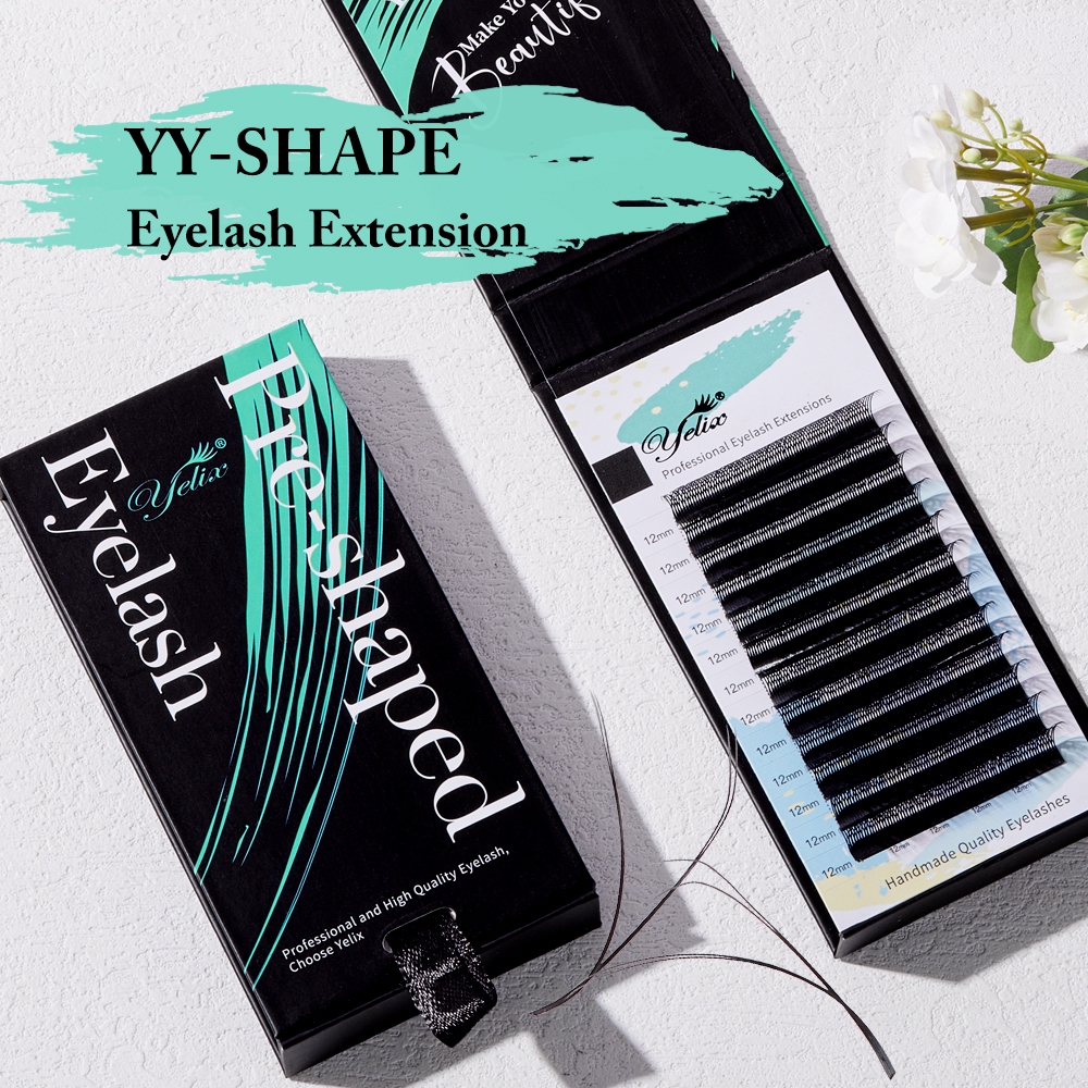 Yelix YY Lashes Extensions Premade แฟน Pre-fned Volume Lash Extensions Y รูปร่างขนตา 8-15 มม.B/C/C +/D Curl