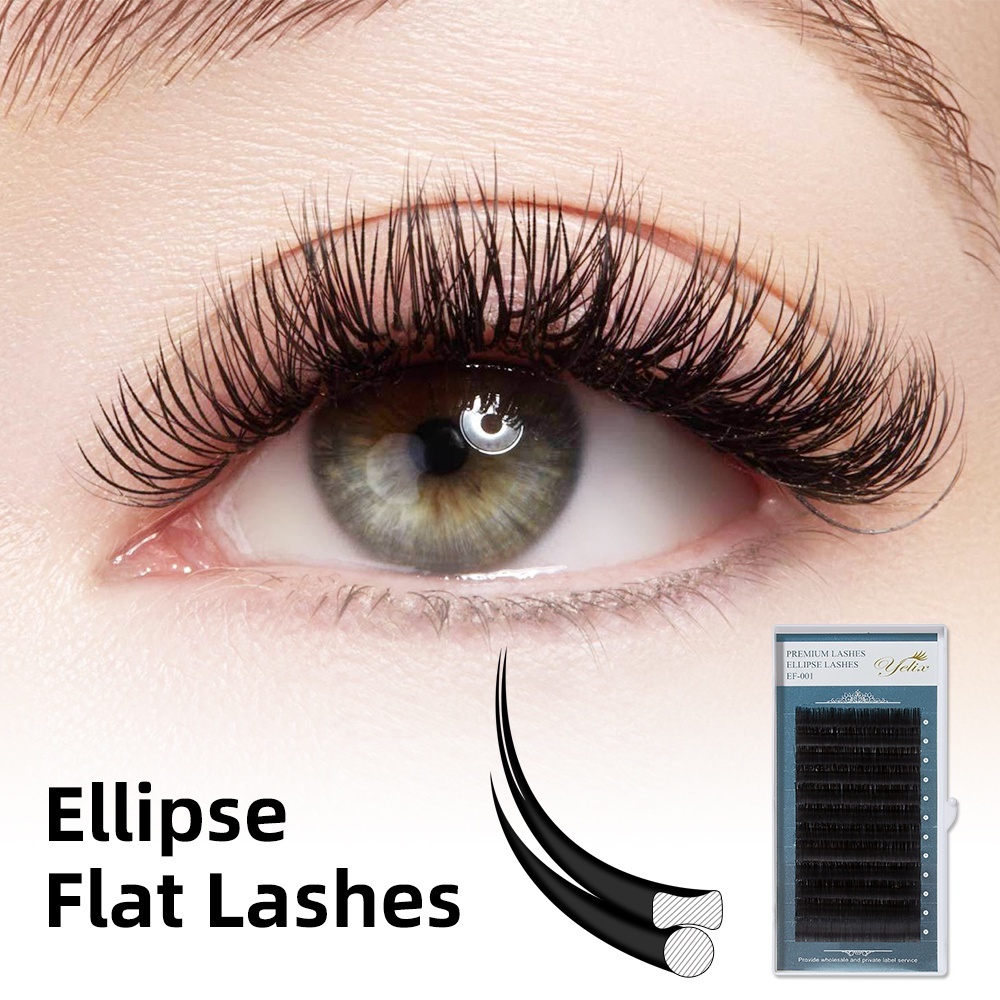 Yix แบนขนตา Matte สีดําขนตาปลอม Ellipse แต่ละ Eye Lashes Ultra Light และ Soft Lashes 0.20 มม.BC + D + Curl