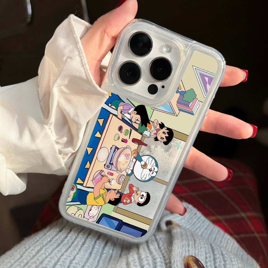 เคสโทรศัพท์มือถือ ซิลิโคน กันกระแทก ลาย Nobita Fat Tiger Doraemon Eat Hot Pot 11 Liquid Flowing 12 A