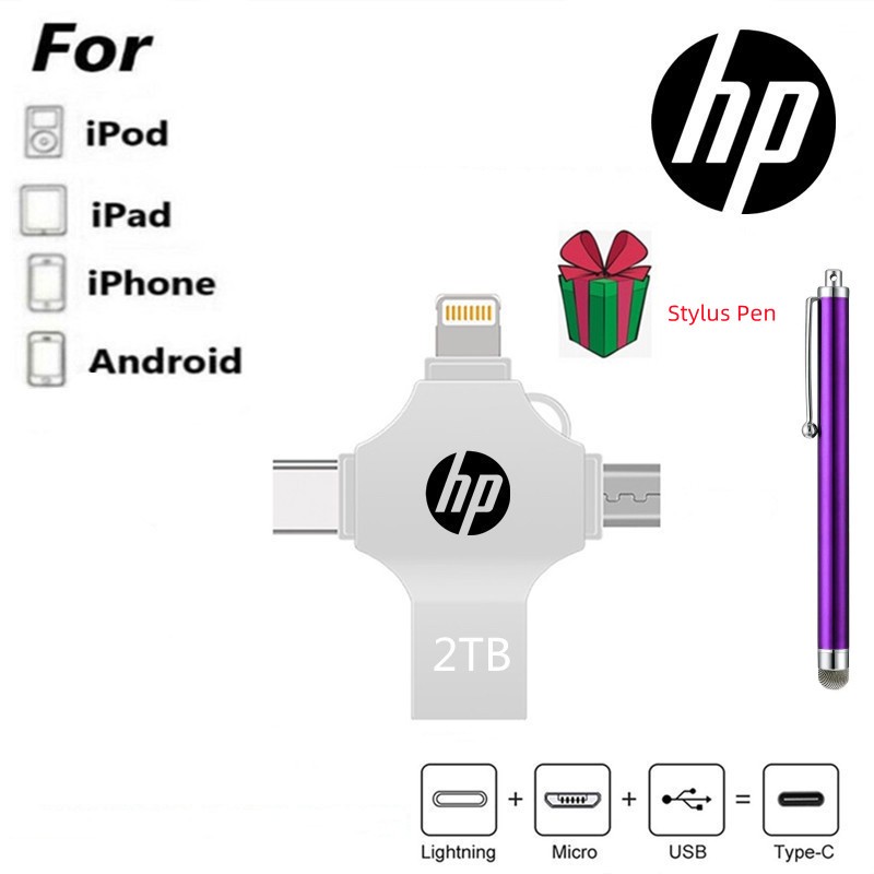 แฟลชไดรฟ์ 2TB 4-in-1 USB 3.0 OTG ความเร็วสูง Type-C สําหรับ i O S Tablet Android Smartphone PC