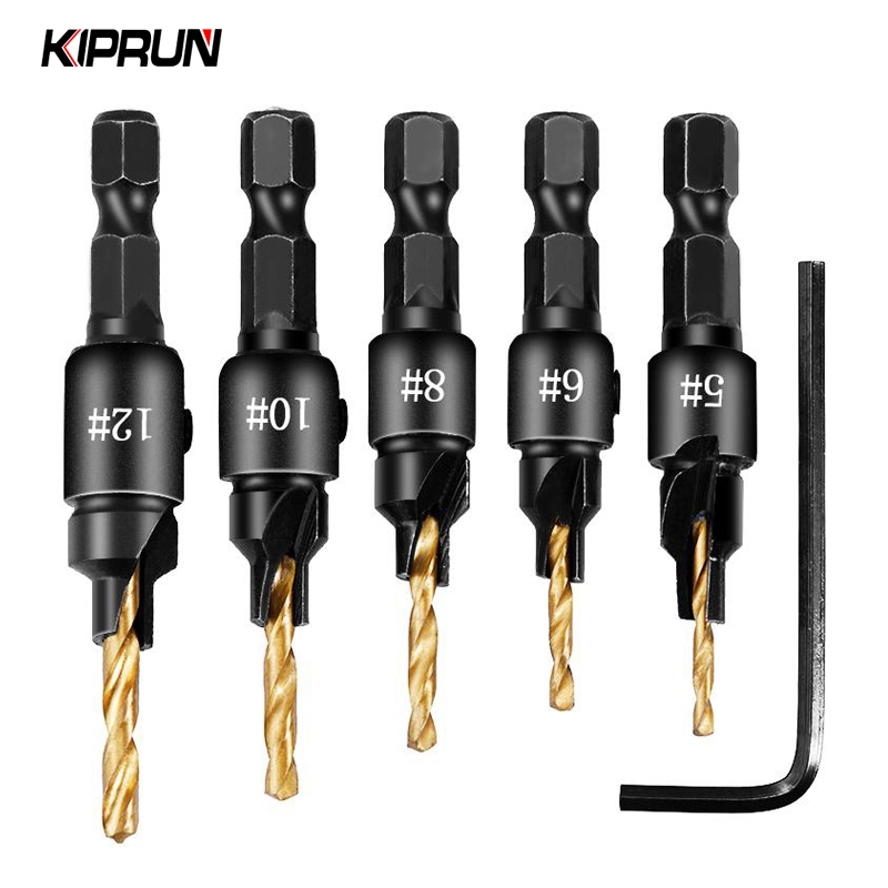 Kiprun ชุดดอกสว่านเคาน์เตอร์ซิงค์ HSS ไร้สาย สําหรับงานไม้ โลหะ 6 ชิ้น #5 #6 #8 #10 #12