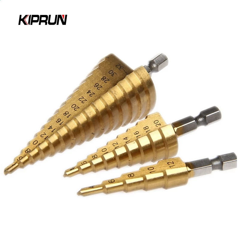 Kiprun 3 ชิ้น HSS ไทเทเนียมเคลือบ Step Universal เจาะชุด Bit, 4-12 4-20 4-32 มม.เจาะเครื่องมือสําหรับโลหะไม้