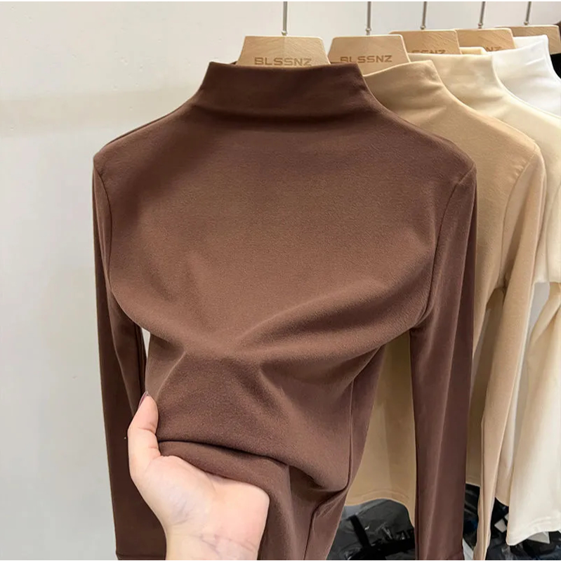 เสื้อแขนยาว คอสูง ให้ความอบอุ่น แฟชั่นฤดูใบไม้ร่วง และฤดูหนาว สําหรับผู้หญิง
