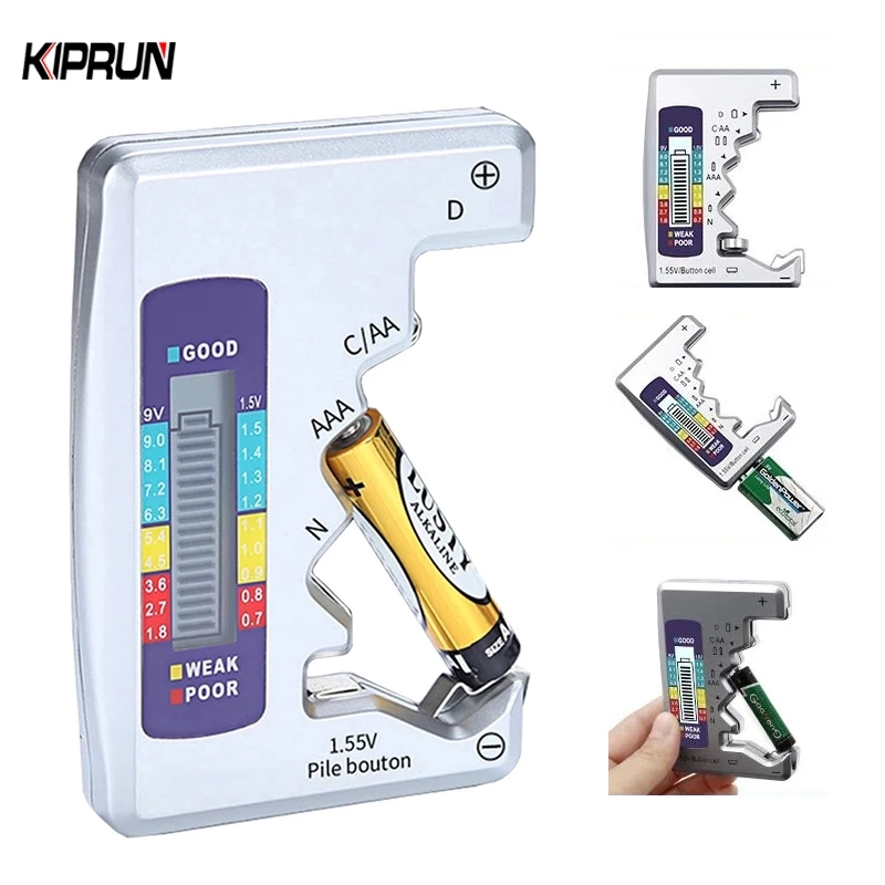 Kiprun เครื่องทดสอบแบตเตอรี่ดิจิตอลจอแสดงผล LCD AA/AAA/9 V/C/D/N 1.5 V ปุ่มเซลล์แบตเตอรี่ความจุตรวจสอบเครื่องตรวจจับความจุเครื่องมือวินิจฉัย