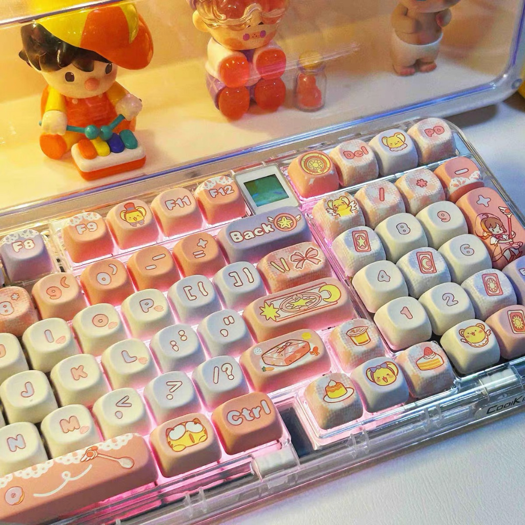 142 คีย์ Cardcaptor Sakura Keycaps MOA/Cherry ความสูง PBT วัสดุ ระเหิดความร้อนห้าด้าน Keycap แป้นพิมพ์เครื่องกล น่ารัก สีชมพู keycap พอดีกับ 61/68/75/84/87/96/98/104/108