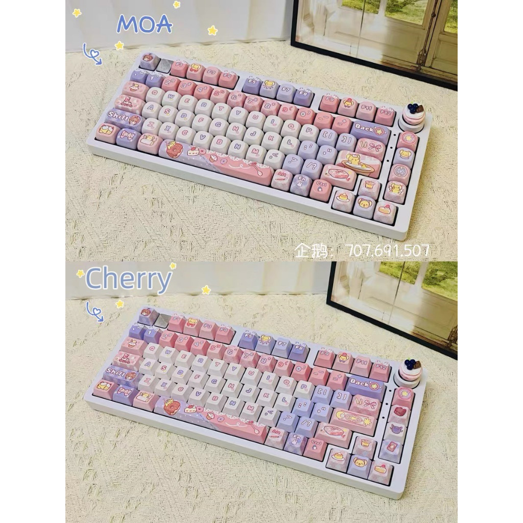 142 คีย์ Cardcaptor Sakura Keycaps MOA/Cherry ความสูง PBT วัสดุ ระเหิดความร้อนห้าด้าน Keycap แป้นพิมพ์เครื่องกล น่ารัก สีชมพู keycap พอดีกับ 61/68/75/84/87/96/98/104/108