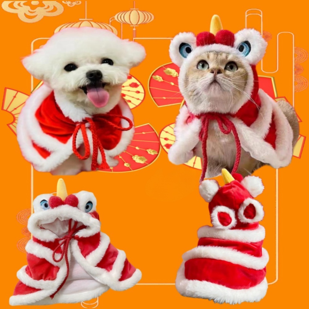 🏮🧧dog clothes ชุดแมวสิงโต เสื้อผ้าสัตว์เลี้ยง ผ้าคลุมไหล่ ลายสิงโตเชิดสิงโต สําหรับสุนัข แมว เหมาะกับเทศกาลคริสต์มาส ปีใหม่ ชุดสิงโตแมว