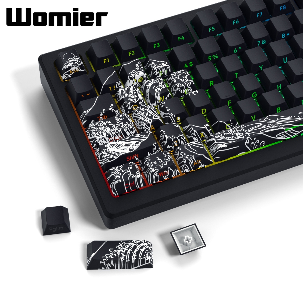 Womier ปุ่มกดคีย์บอร์ด 131 คีย์ PBT พิมพ์ลายเชอร์รี่ มีไฟแบ็คไลท์ RGB สําหรับคีย์บอร์ด MX