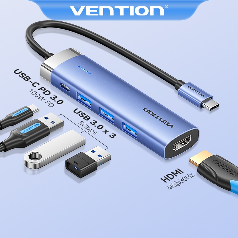 Vention ฮับ USB C Type C 5 in1 ขนาดเล็ก แบบพกพา USB 3.0 PD 100W สําหรับแล็ปท็อป คอมพิวเตอร์ Macbook