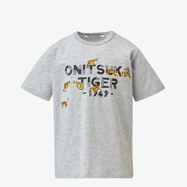Onitsuka Tiger Onitsuka Tiger ฤดูร้อนพิมพ์ผ้าฝ้ายครึ่งแขนเสื้อยืดผู้ชายผู้หญิงสไตล์ Contrast