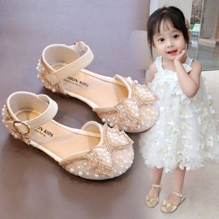 รองเท้าแตะ ประดับโบว์ ไข่มุก สไตล์เจ้าหญิง สําหรับเด็ก 2023
