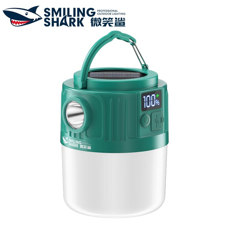 Smilingshark YJ5801 ไฟแคมป์ปิ้ง LED โคมไฟตั้งแคมป์พลังงานแสงอาทิตย์ Type-C ไฟตั้งแคมป์แบบชาร์จไฟได้ 4 โหมดพร้อมจอแสดงผลดิจิตอลกันน้ำสำหรับเหตุฉุกเฉินในการตั้งแคมป์กลางแจ้ง