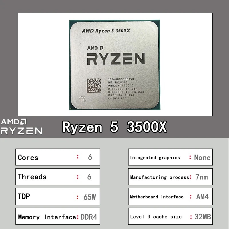 AMD Ryzen 5 3500X R5 3500X 3.6GHz โปรเซสเซอร์ CPU หกเกลียว 7NM 65W L3 = 32M 100-000000158 ซ็อกเก็ต A