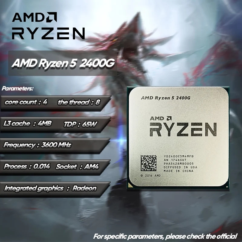 AMD Ryzen 5 2400G R5 2400G 3.6 GHz ใช้ GAMING Zen 0.014 Quad-Core แปดเกลียว 65W CPU โปรเซสเซอร์ YD24