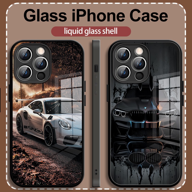 Hot Quality Quality iPhone Glass Case สำหรับ iPhone16 15 14 13 12 11ProMax Case ปอร์เช่คลาสสิก 911 รูปแบบรถสปอร์ต iPhone XR XSMax 7 8Plus 6S Plus เคส iPhone สำหรับผู้ชายและผู้หญิง