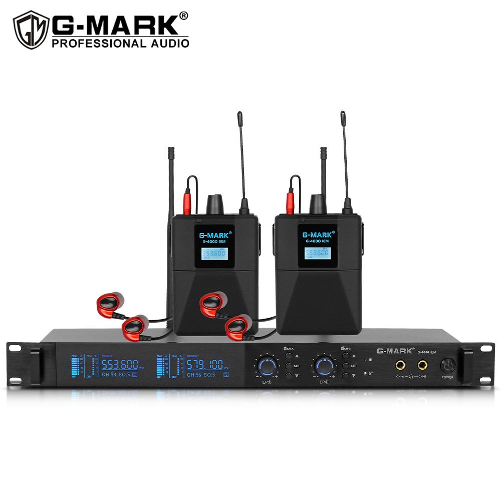 ระบบมอนิเตอร์อินเอียร์ G-MARK G4000 IEM UHF ไร้สาย ย้อนกลับเวที พร้อมความถี่หูฟัง เลือกได้ สําหรับเวทีกีตาร์ สตูดิโอแบนด์ ประสิทธิภาพดีเจ ตัวเครื่องโลหะ