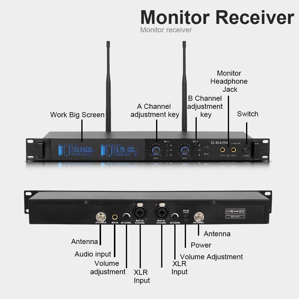 ระบบมอนิเตอร์อินเอียร์ G-MARK G4000 IEM UHF ไร้สาย ย้อนกลับเวที พร้อมความถี่หูฟัง เลือกได้ สําหรับเวทีกีตาร์ สตูดิโอแบนด์ ประสิทธิภาพดีเจ ตัวเครื่องโลหะ - รูปที่ 4