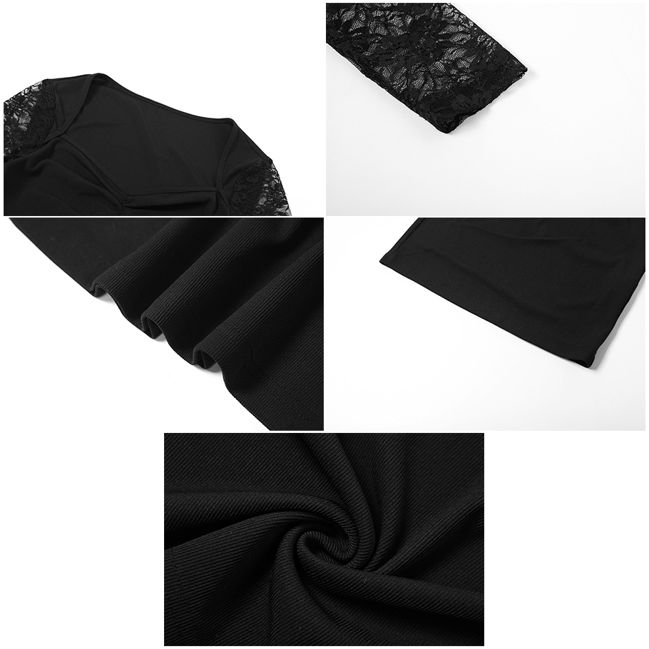 Cutenew ชุดมินิเดรสสั้น แขนยาว รัดรูป แต่งลูกไม้ เซ็กซี่ สีดํา เหมาะกับงานปาร์ตี้วันเกิด แฟชั่นฤดูใบไม้ผลิ สําหรับสตรี - รูปที่ 7