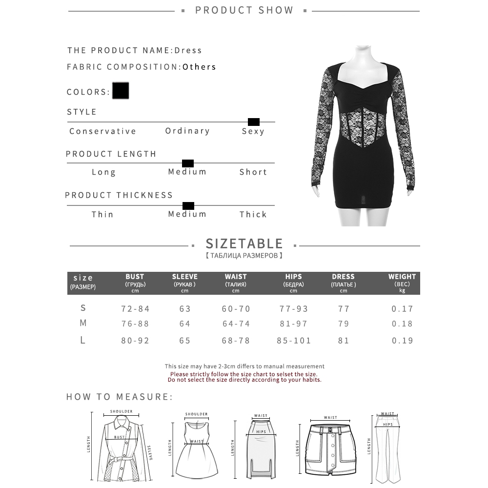 Cutenew ชุดมินิเดรสสั้น แขนยาว รัดรูป แต่งลูกไม้ เซ็กซี่ สีดํา เหมาะกับงานปาร์ตี้วันเกิด แฟชั่นฤดูใบไม้ผลิ สําหรับสตรี - รูปที่ 3