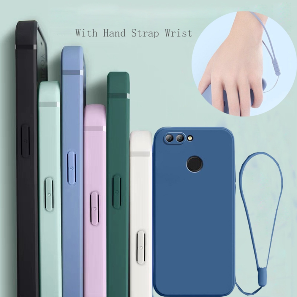 Oppo A5S A7 F9 R15 F5 F7 A3S กรอบสี่เหลี่ยม Slim Soft TPU กรณีพร้อมสายรัดข้อมือมือเชือกเส้นเล็ก