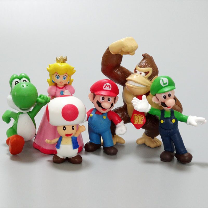 6 ชิ้น/เซ็ต 4-7 ซม.เกม Super Bros Donkey Kong Luigi Yoshi Peach Bowser Koopa รุ่น Q PVC ตัวเลขการกระทําตุ๊กตาของเล่น
