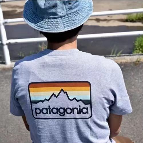 Patagonia Patagonia โลโก้คลาสสิกผ้าฝ้ายแท้พิมพ์คอกลมฤดูร้อน Retro เสื้อยืดแขนสั้นลําลองอินเทรนด์