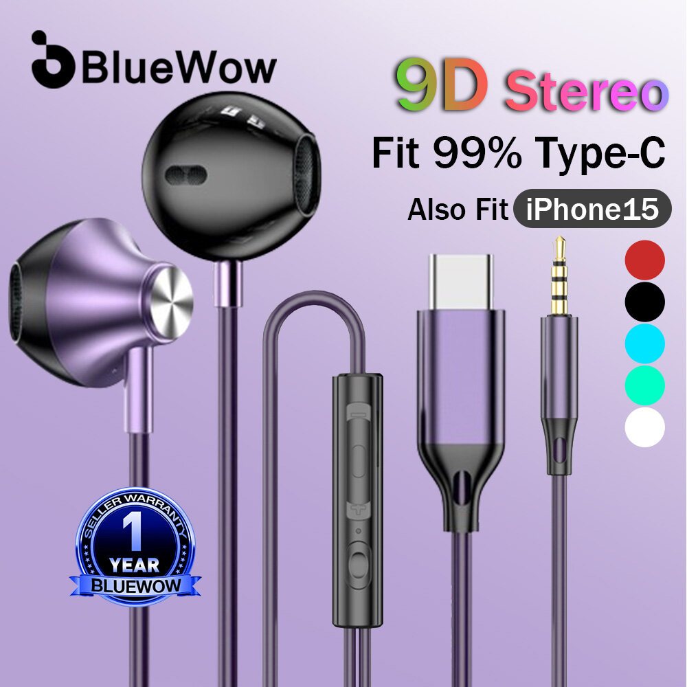 【type-c หูฟัง】bluewow หูฟังอินเอียร์ โลหะ คุณภาพเสียง HIFI พร้อมไมโครโฟน สําหรับเล่นเกมโทรศัพท์มือถือ
