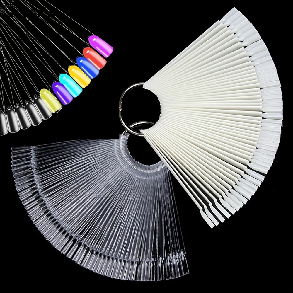 50 ชิ้น รูปพัด เล็บปลอม เคล็ดลับ อะคริลิค ยูวีเจล แสดงสี จานสี การ์ด ฝึกติด