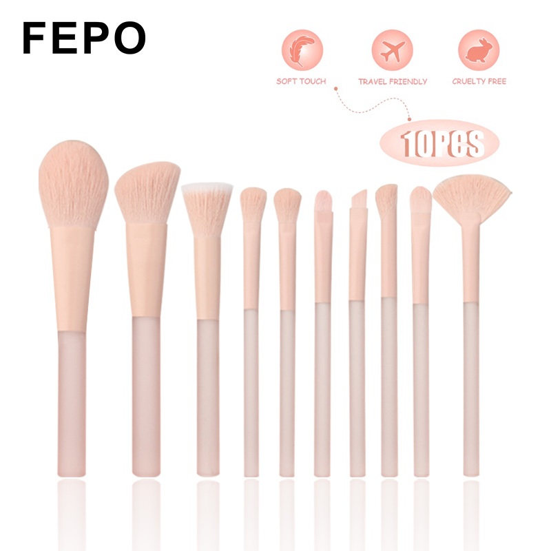 FEPO 10-Pack แปรงแต่งหน้ามืออาชีพคุณภาพสูง Matte Peach Powder