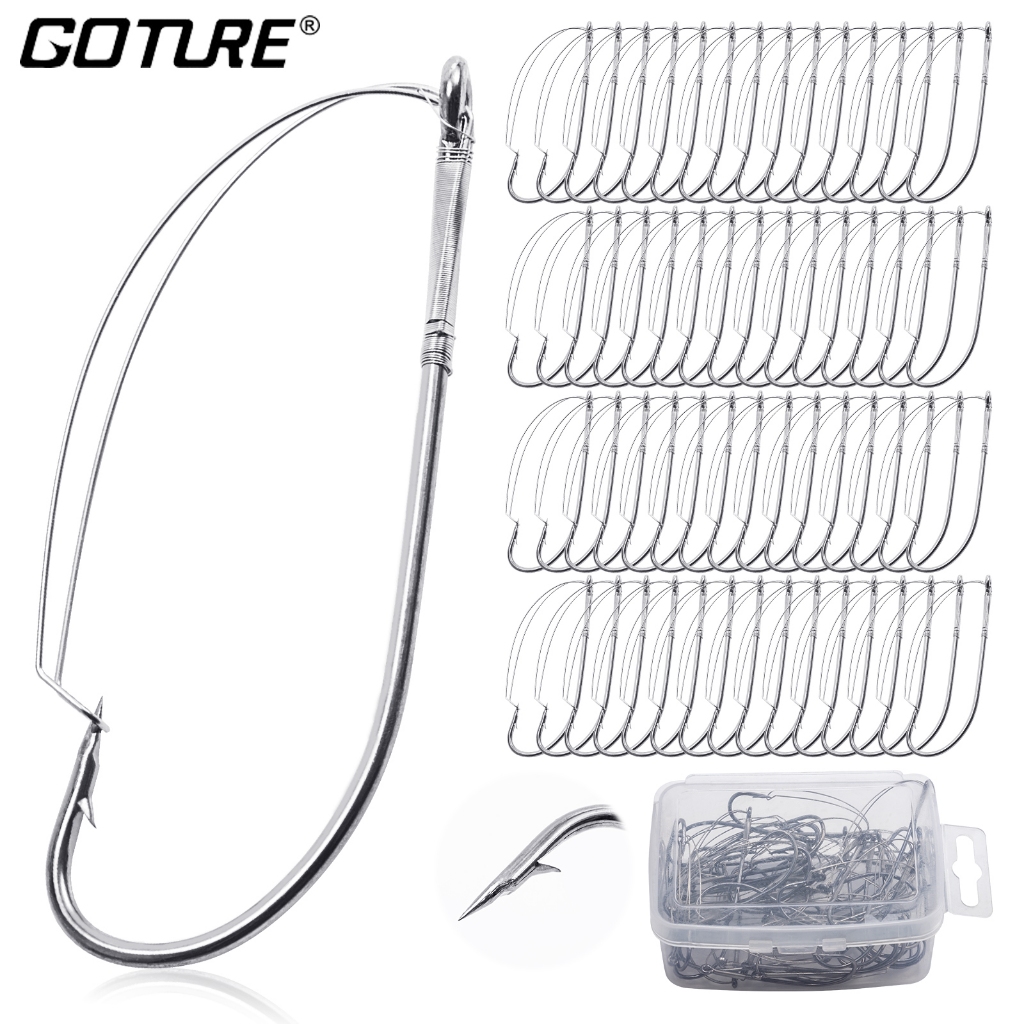 Goture ตะขอตกปลา เกี่ยวหนอนยาง เหยื่อสด ป้องกันเหยื่อหลุด แบบกล่อง จำนวน50 - 60 ชิ้น/กล่อง จัดส่งจากไทย