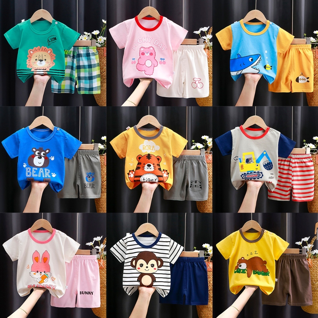 ชุดเด็ก เสื้อผ้าเด็ก เซทเสื้อ+กางเกงขาสั้น size 80-110 cm【HALOLO BABY】