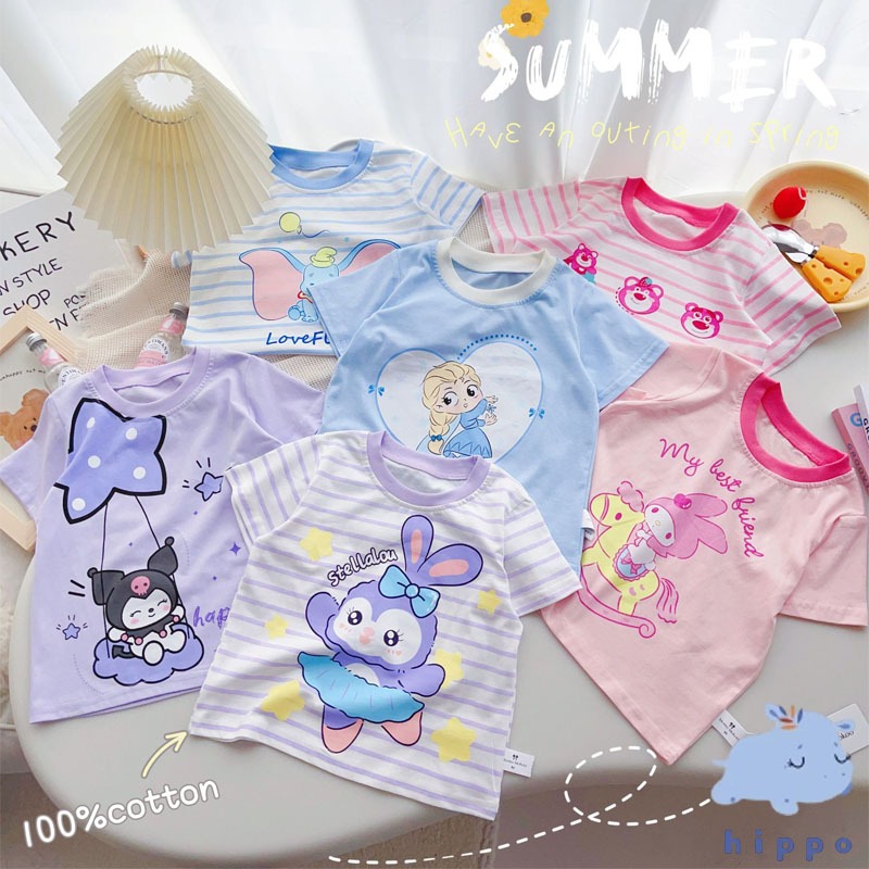 เสื้อยืดคอกลม แขนสั้น ลายการ์ตูนคุโรมิ ใส่สบาย ราคาถูก สําหรับเด็กผู้หญิง อายุ 4-9 ปี【Hippobaby20】